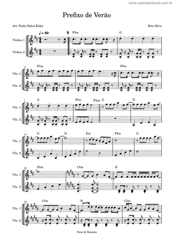 Partitura da música Prefixo De Verão