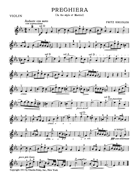 Partitura da música Preghiera