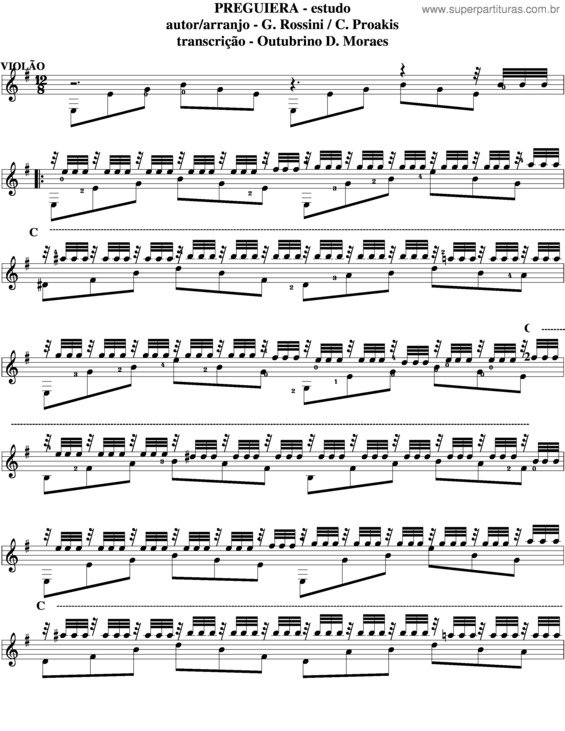 Partitura da música Preguiera