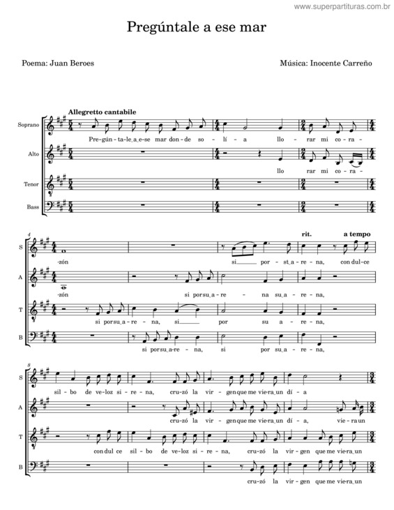 Partitura da música Pregúntale A Ese Mar – Inocente Carreño