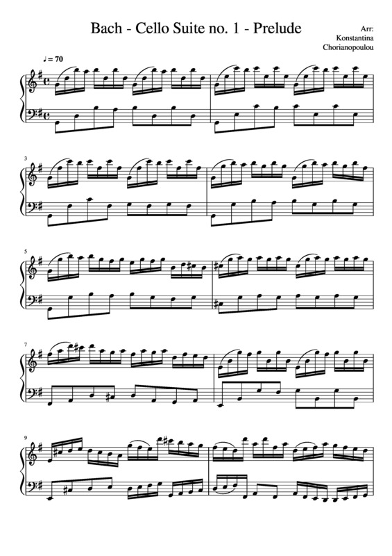 Partitura da música Prelude (Cello Suite No 1)
