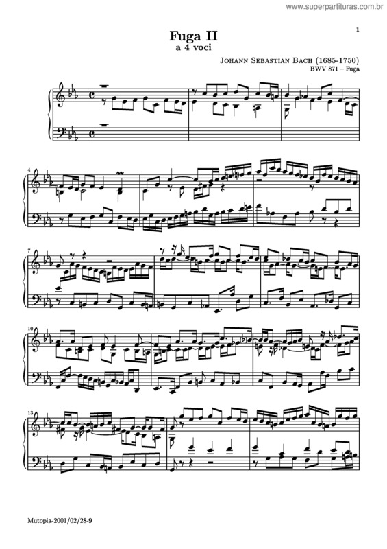 Partitura da música Prelude and Fugue No. 2 v.4