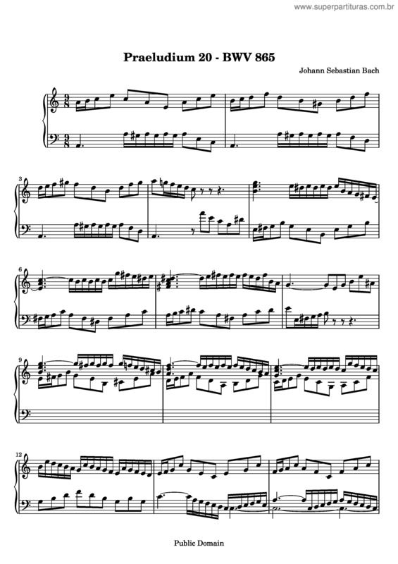 Partitura da música Prelude and Fugue No. 20