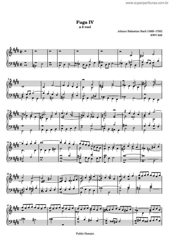 Partitura da música Prelude and Fugue No. 4