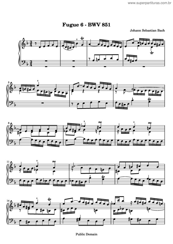 Partitura da música Prelude and Fugue No. 6 v.3