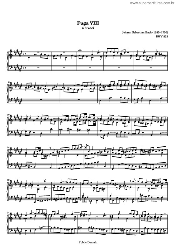 Partitura da música Prelude and Fugue No. 8 v.2