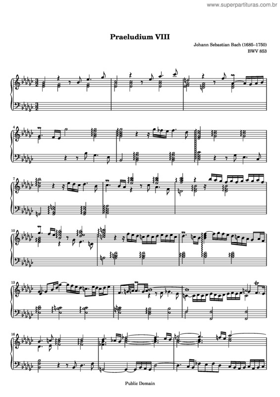 Partitura da música Prelude and Fugue No. 8