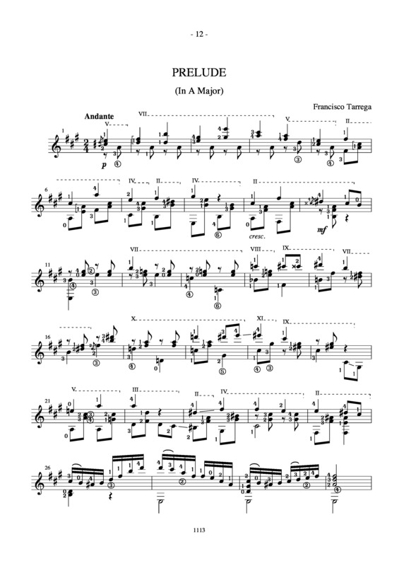 Partitura da música Prelude In A