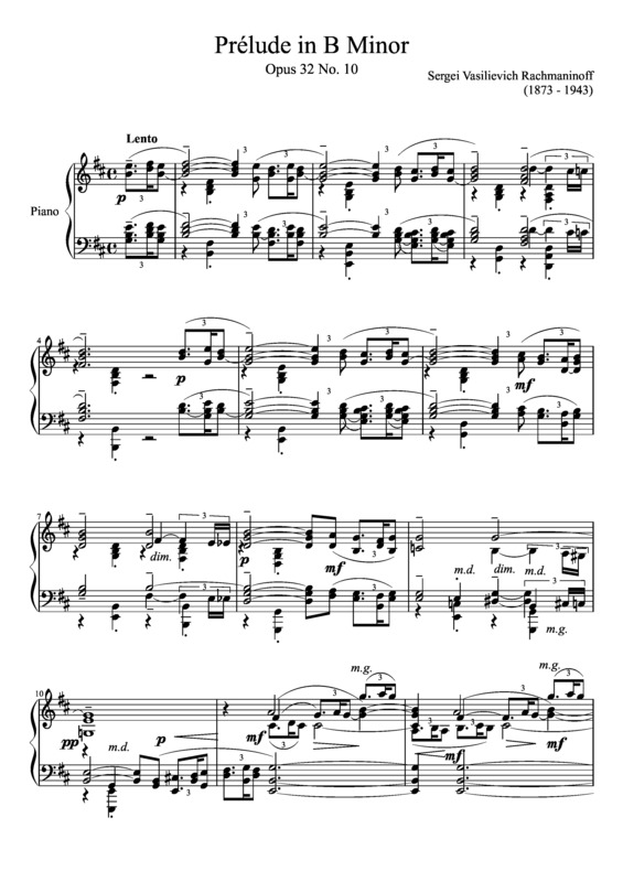 Partitura da música Prelude in B minor