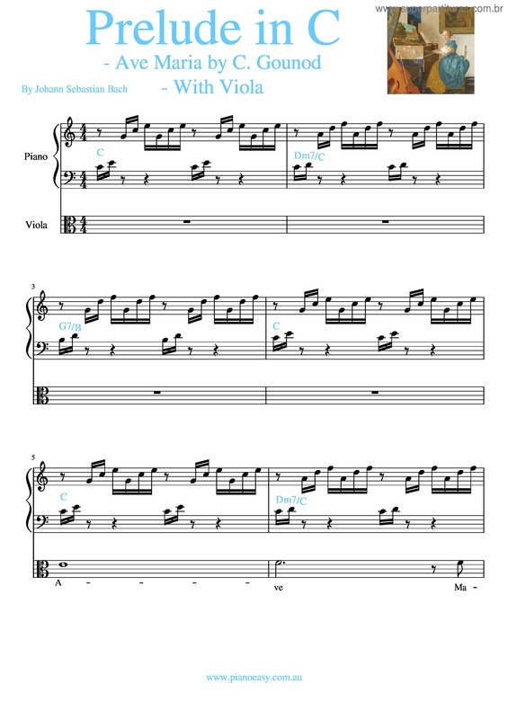 Partitura da música Prelude In C  With Ave Maria – Pianoeasy – With Viola