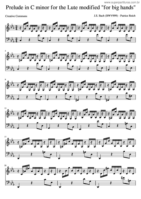Partitura da música Prelude In C Minor For The Lute Modified  For Big Hands – J.S. Bach
