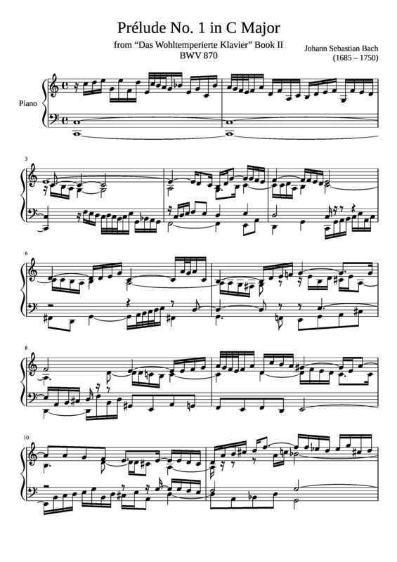 Partitura da música Prelude No. 1 BWV 870 In C Major