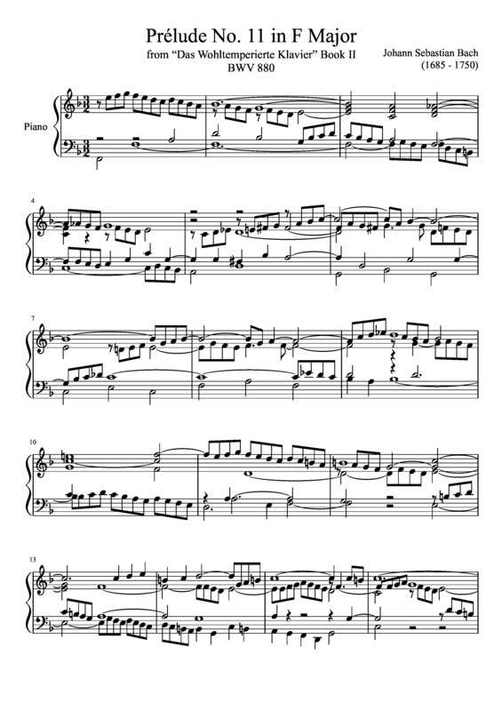 Partitura da música Prelude No. 11 BWV 880 In F Major