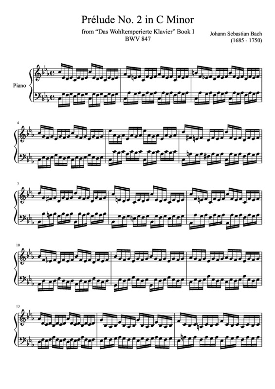 Partitura da música Prelude No. 2 BWV 847 In C Minor