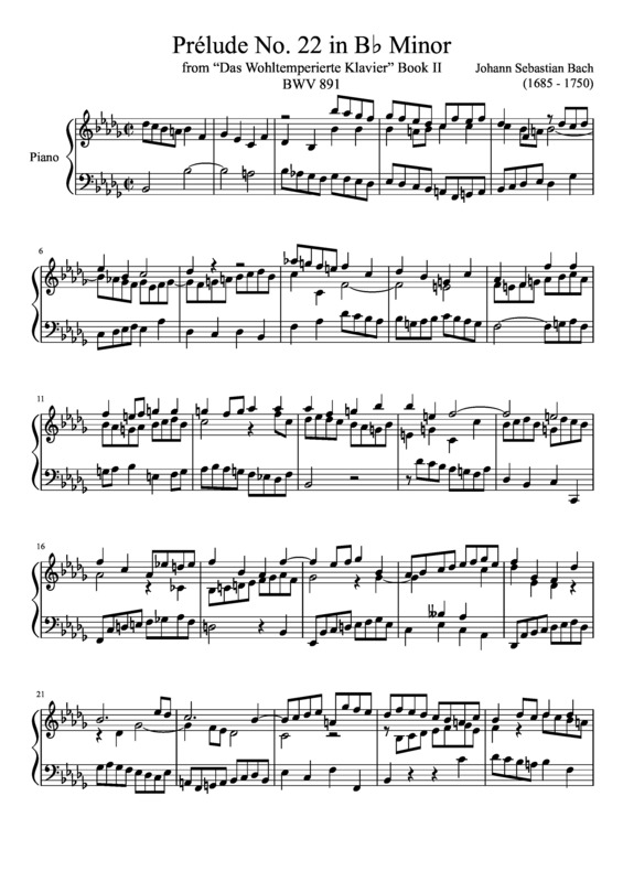 Partitura da música Prelude No. 22 BWV 891 In B Minor