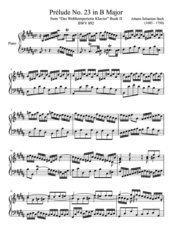 Partitura da música Prelude No. 23 BWV 892 In B Major