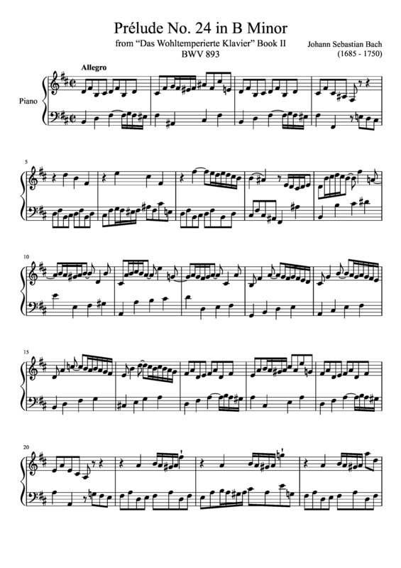 Partitura da música Prelude No. 24 BWV 893 In B Minor