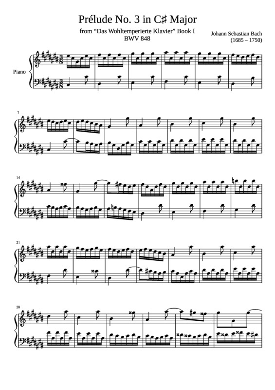 Partitura da música Prelude No. 3 BWV 848 In C Major