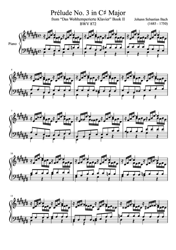 Partitura da música Prelude No. 3 BWV 872 In C Major
