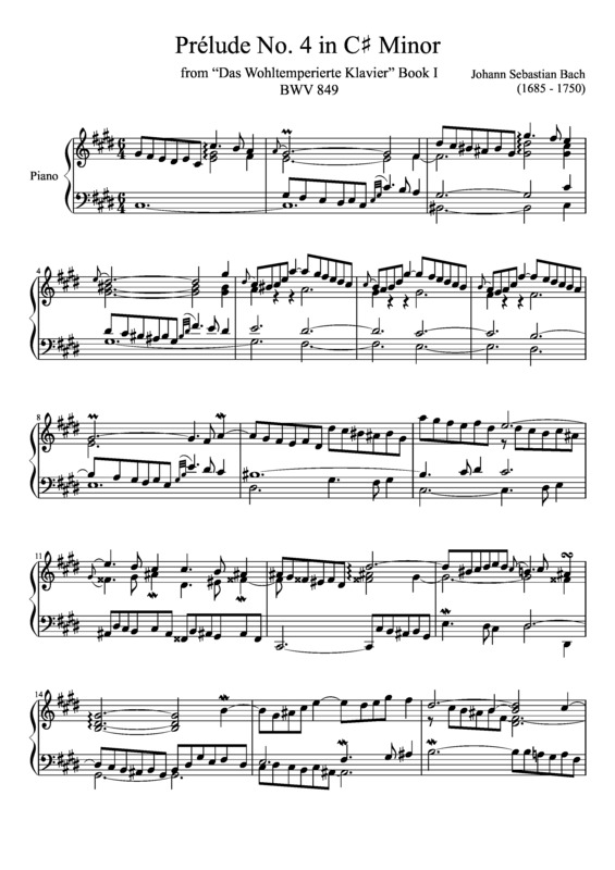 Partitura da música Prelude No. 4 BWV 849 In C Minor