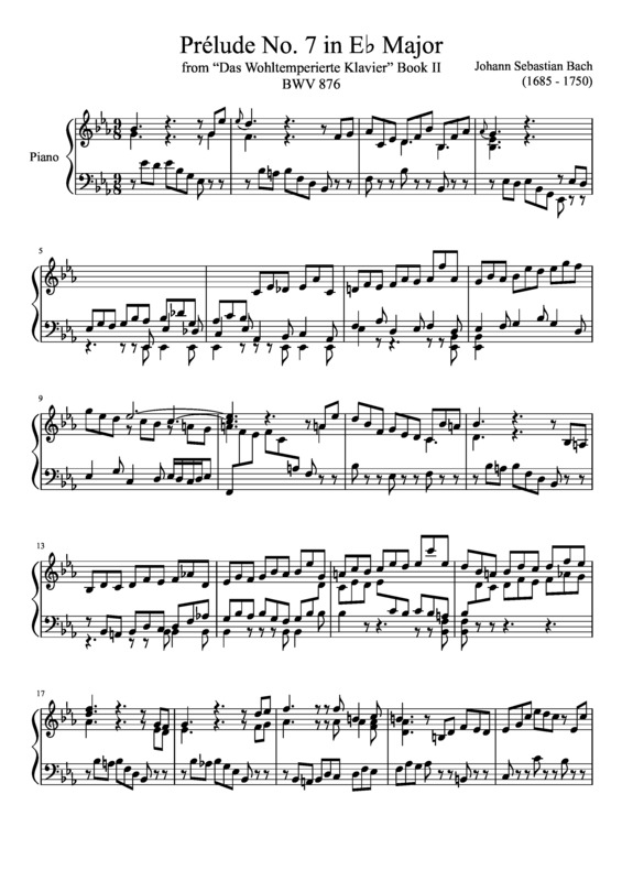 Partitura da música Prelude No. 7 BWV 876 In E Major