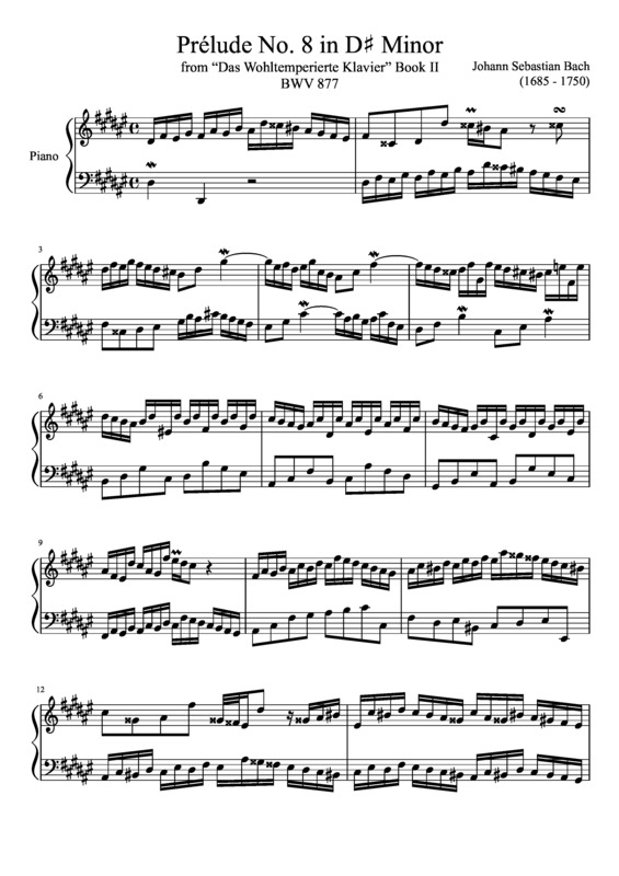 Partitura da música Prelude No. 8 BWV 877 In D Minor