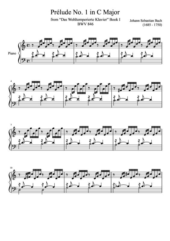 Partitura da música Prelude No 1 BWV 846 In C Major
