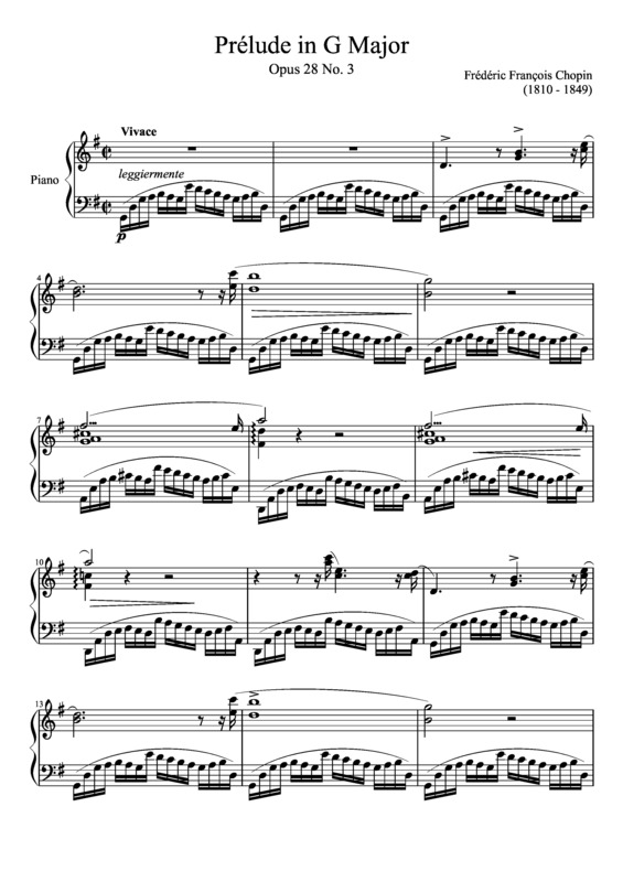 Partitura da música Prelude Opus 28 No. 03 In G Major