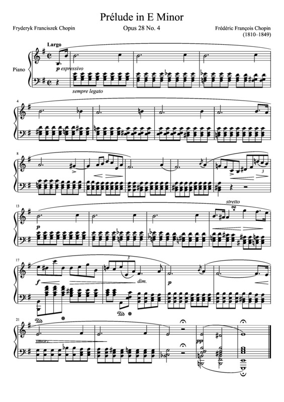 Partitura da música Prelude Opus 28 No. 04 in E Minor