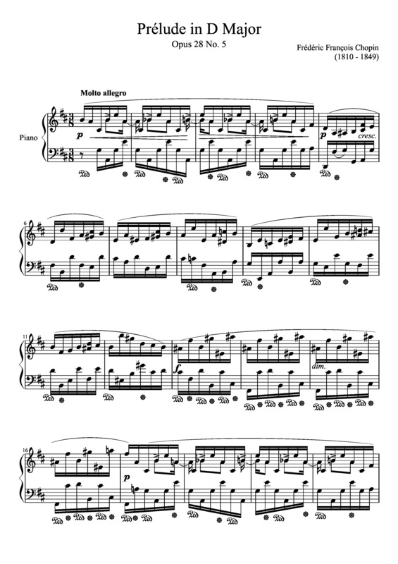 Partitura da música Prelude Opus 28 No. 05 In D Major