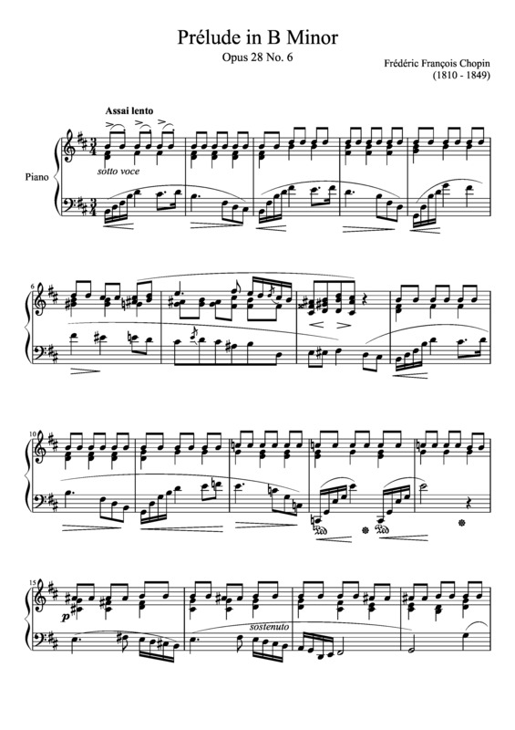 Partitura da música Prelude Opus 28 No. 06 In B Minor