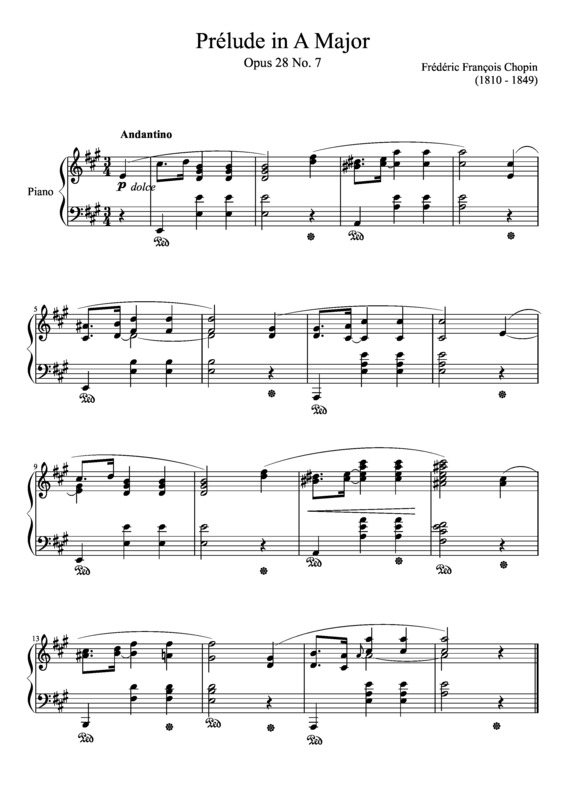 Partitura da música Prelude Opus 28 No. 07 In A Major