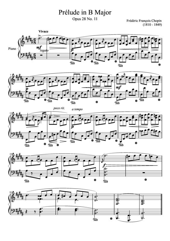 Partitura da música Prelude Opus 28 No. 11 In B Major