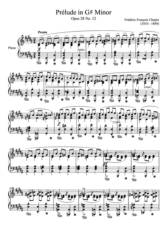 Partitura da música Prelude Opus 28 No. 12