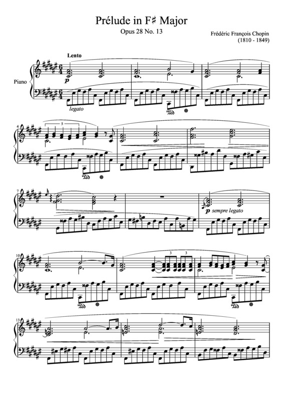 Partitura da música Prelude Opus 28 No. 13 In F Major
