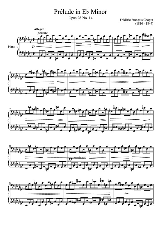Partitura da música Prelude Opus 28 No. 14 In E Minor