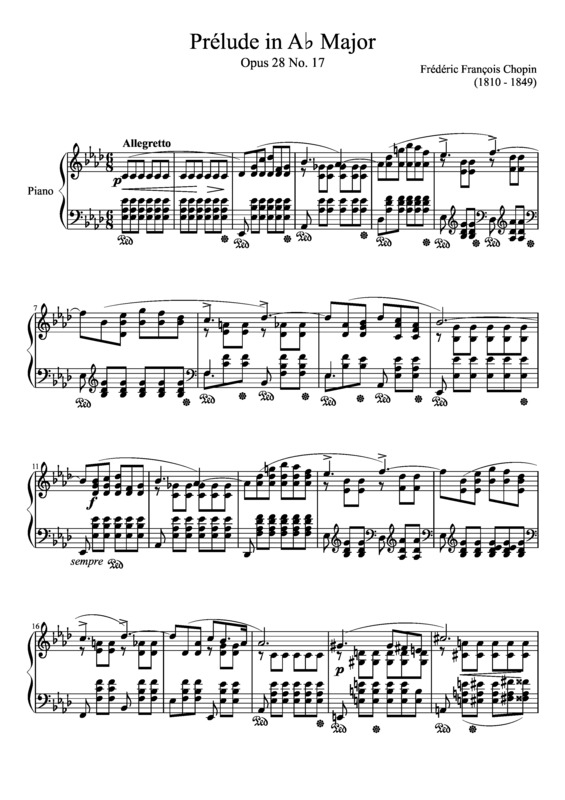 Partitura da música Prelude Opus 28 No. 17 In A Major