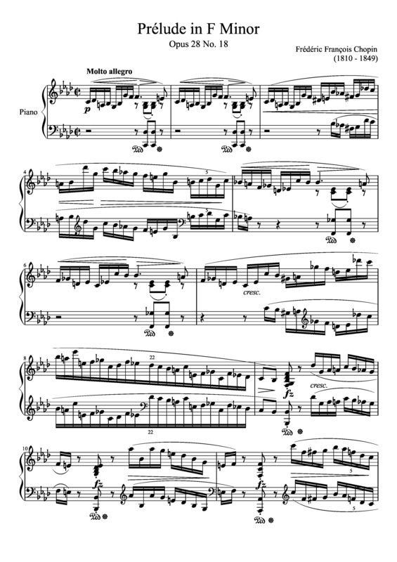 Partitura da música Prelude Opus 28 No. 18 In F Minor
