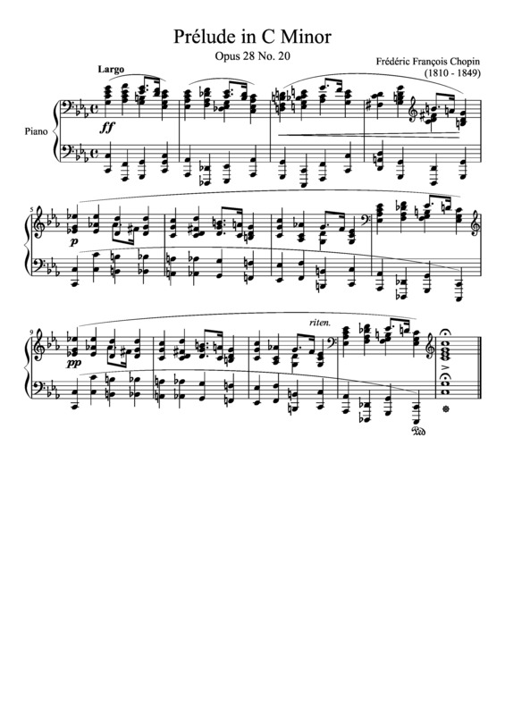 Partitura da música Prelude Opus 28 No. 20 In C Minor