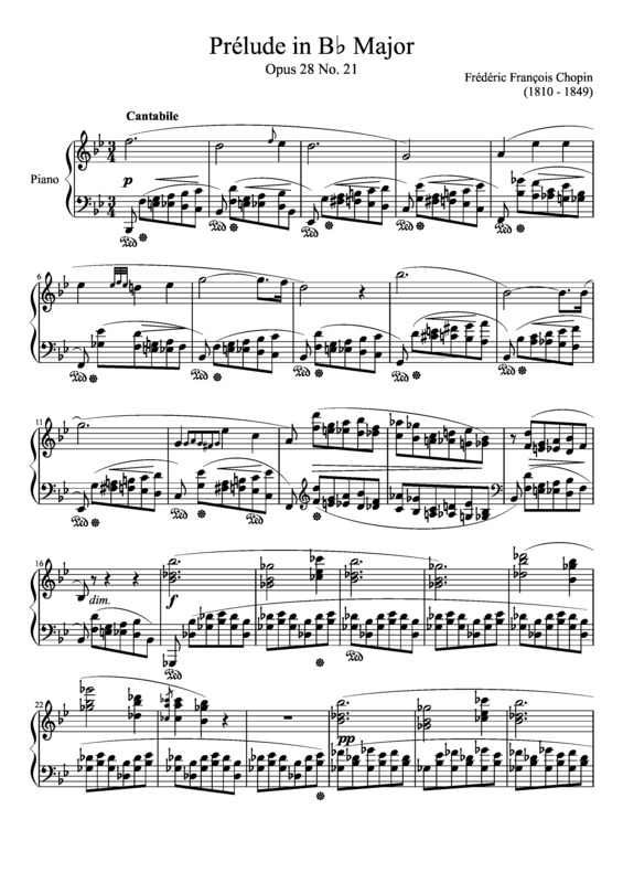Partitura da música Prelude Opus 28 No. 21 In B Major
