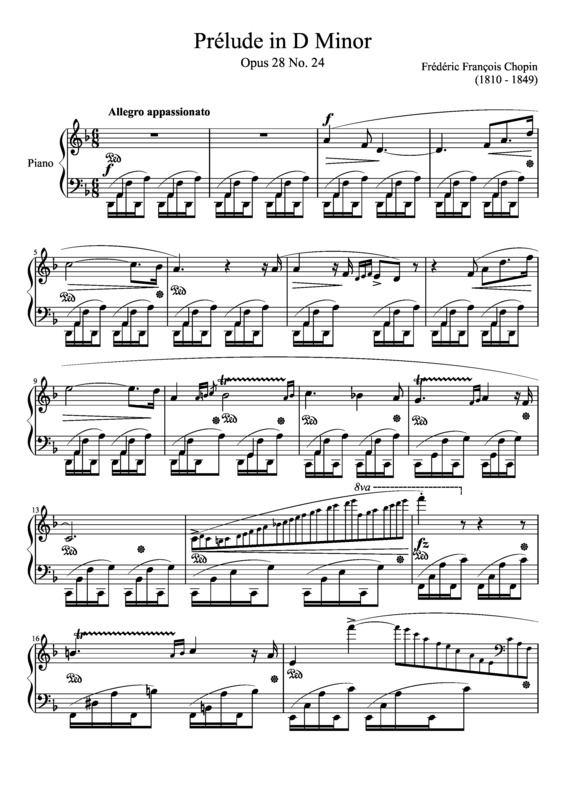 Partitura da música Prelude Opus 28 No. 24 in D minor