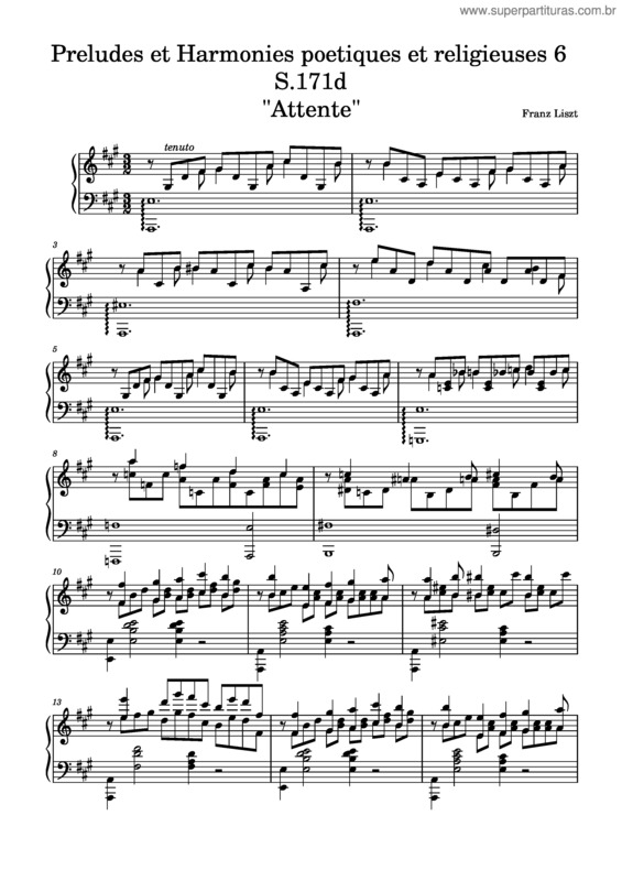 Partitura da música Preludes Et Harmonies Poetiques Et Religieuses S.171D – Franz Liszt Preludes Et Harmonies Poetiques Et Religieuses S.171D No.6 Attente – Franz Liszt