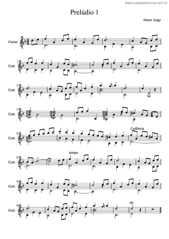 Partitura da música Prelúdio 1