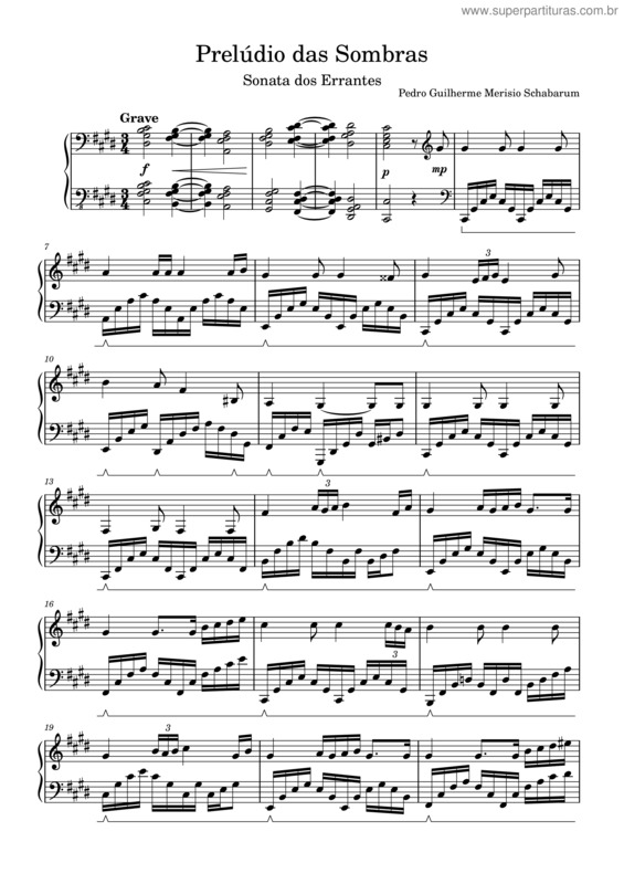 Partitura da música Prelúdio Das Sombras – Pedro Schabarum