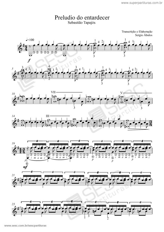 Partitura da música Prelúdio do entardecer