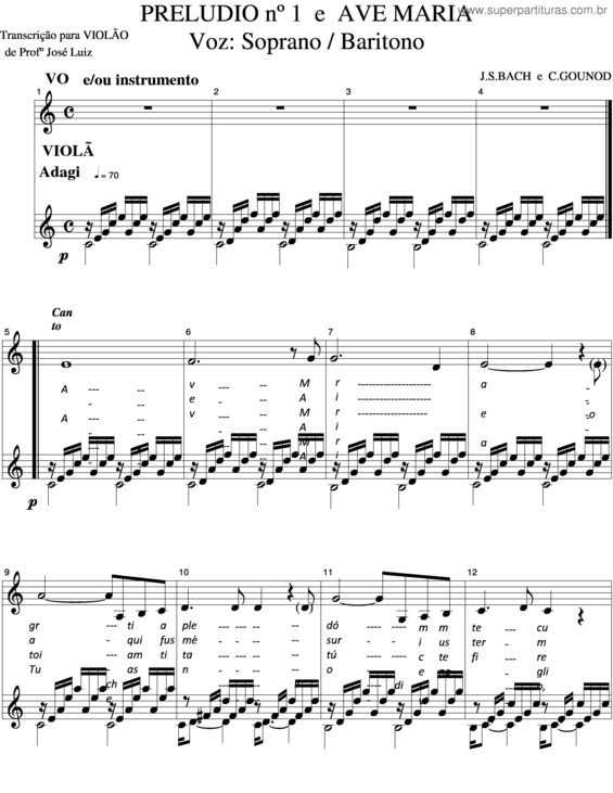 Partitura da música Preludio I R Ave Maria