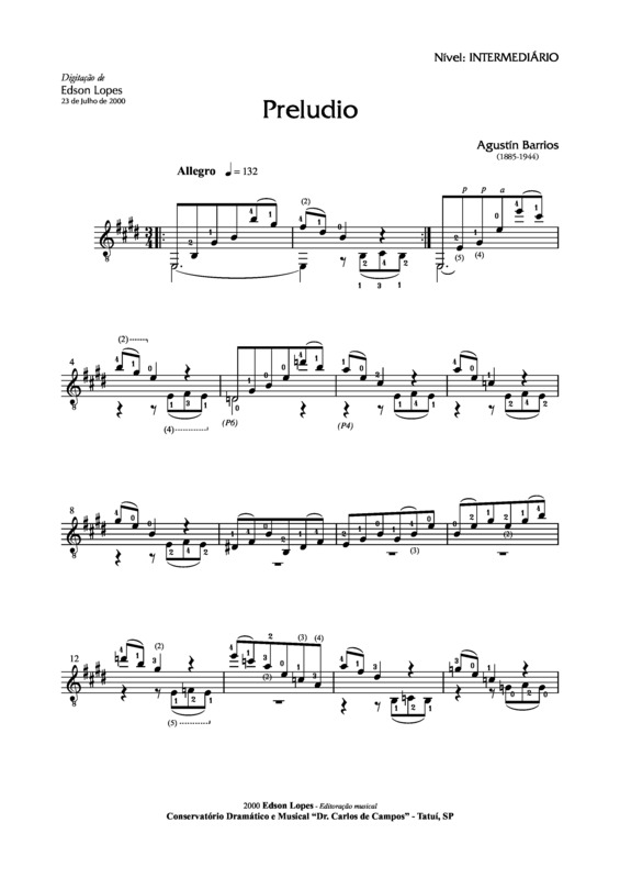 Partitura da música Prelúdio Nr 5 em Mi Maior