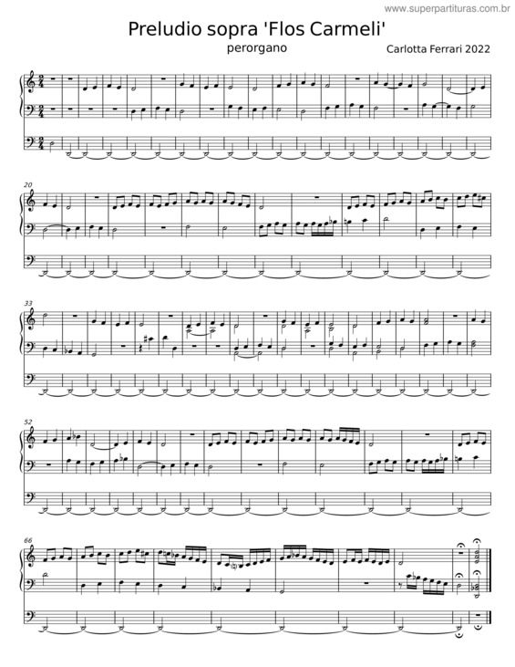 Partitura da música Preludio Sopra `Flos Carmeli` Per Organo – Carlotta Ferrari