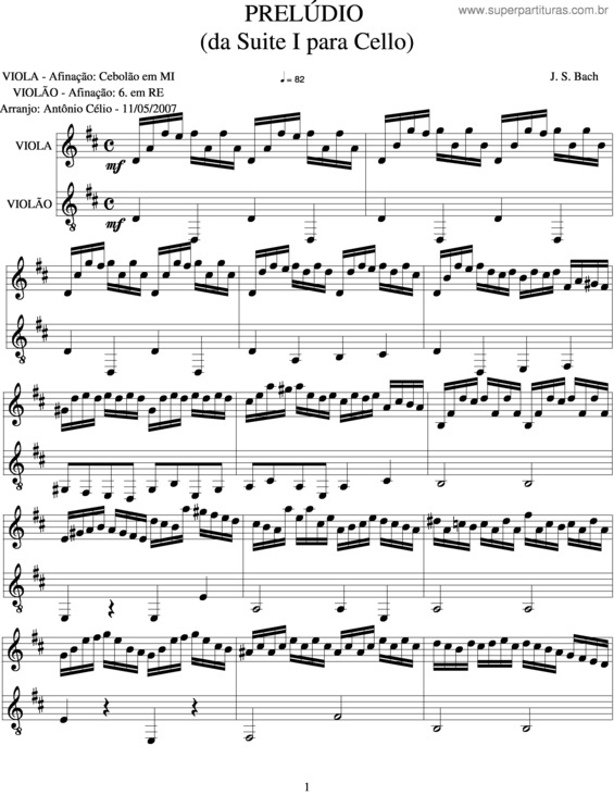 Partitura da música Prelúdio-Suite I