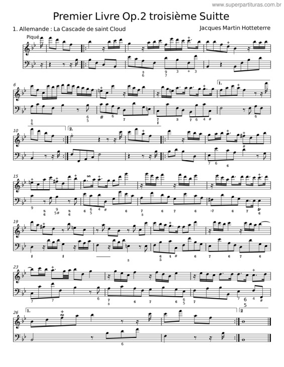 Partitura da música Premier Livre – Jacques Martin Hotteterre